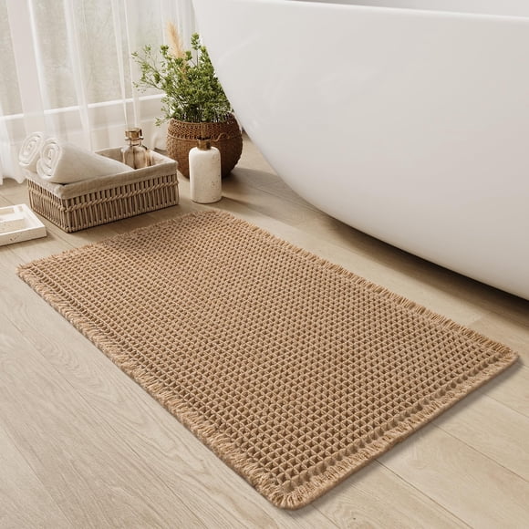 Upgraded Waffle Bath Mat Non Slip Super Absorbent Quick Dry Bath Mats for Bathroom Floor Machine Washable Bathroom Mat Ultra Soft Boho Bathroom Rugs