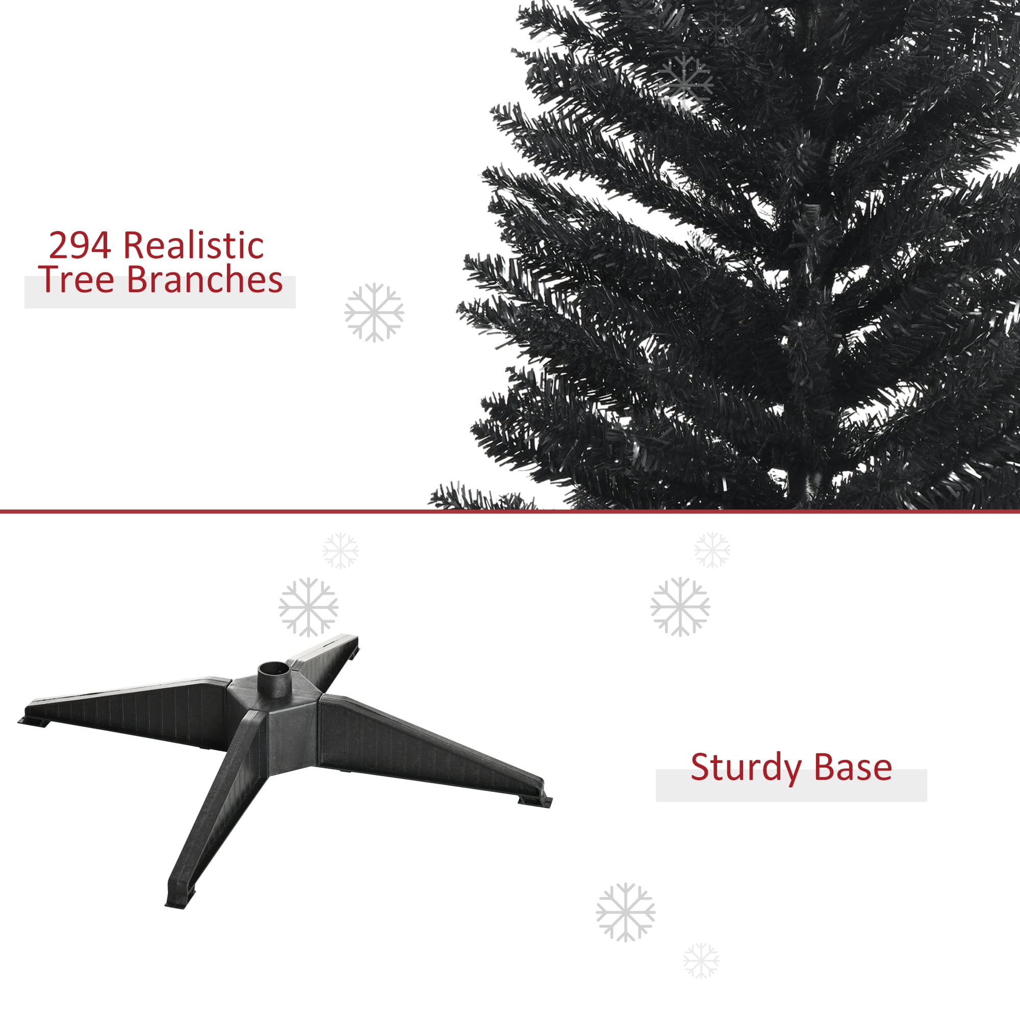 5FT Black Slim Pencil Artificial Christmas Tree, 294 Plastic Branch Tips, Detachable Sturdy Plastic Base, Easy Storage, Indoor Holiday Decor