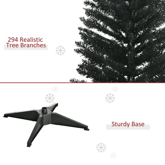 5FT Black Slim Pencil Artificial Christmas Tree, 294 Plastic Branch Tips, Detachable Sturdy Plastic Base, Easy Storage, Indoor Holiday Decor