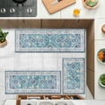 thumbnail image 3 of MeyJey Vintage Kitchen Rug Set, 3 Piece Non-Slip Kitchen Mat Machine Washable Runner Rug for Home Floor and Living Room, Teal/Navy, 3 of 14