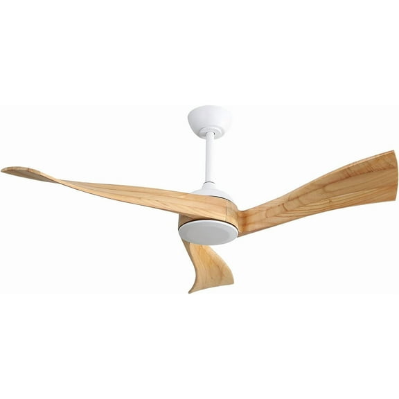 Witaxima 52 Inch Solid Wood Ceiling Fan No Light, Remote Control 6 Speeds, Reversible DC Motor, for Indoor and Outdoor, White Modern Design