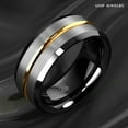 thumbnail image 3 of Tungsten Rings for Men Wedding Bands for Him Womens Wedding Bands for Her 8mm Silver Brushed Black Edge Gold Stripe, 3 of 7