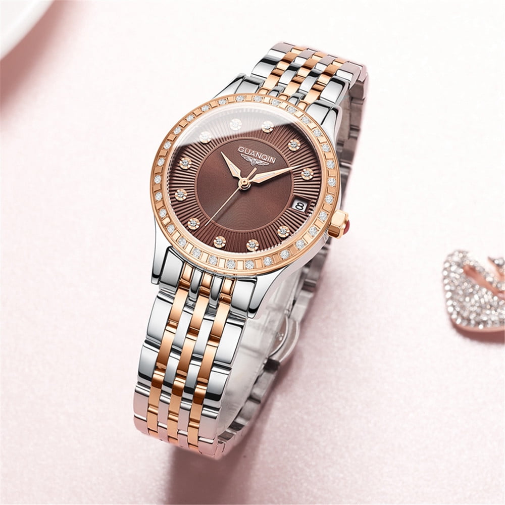 GUANQIN Automatic Watches Self Winding for Woman Stainless Steel Watch Simple Dress Mechanical Ladies Wristwatches Date Luminous Waterproof