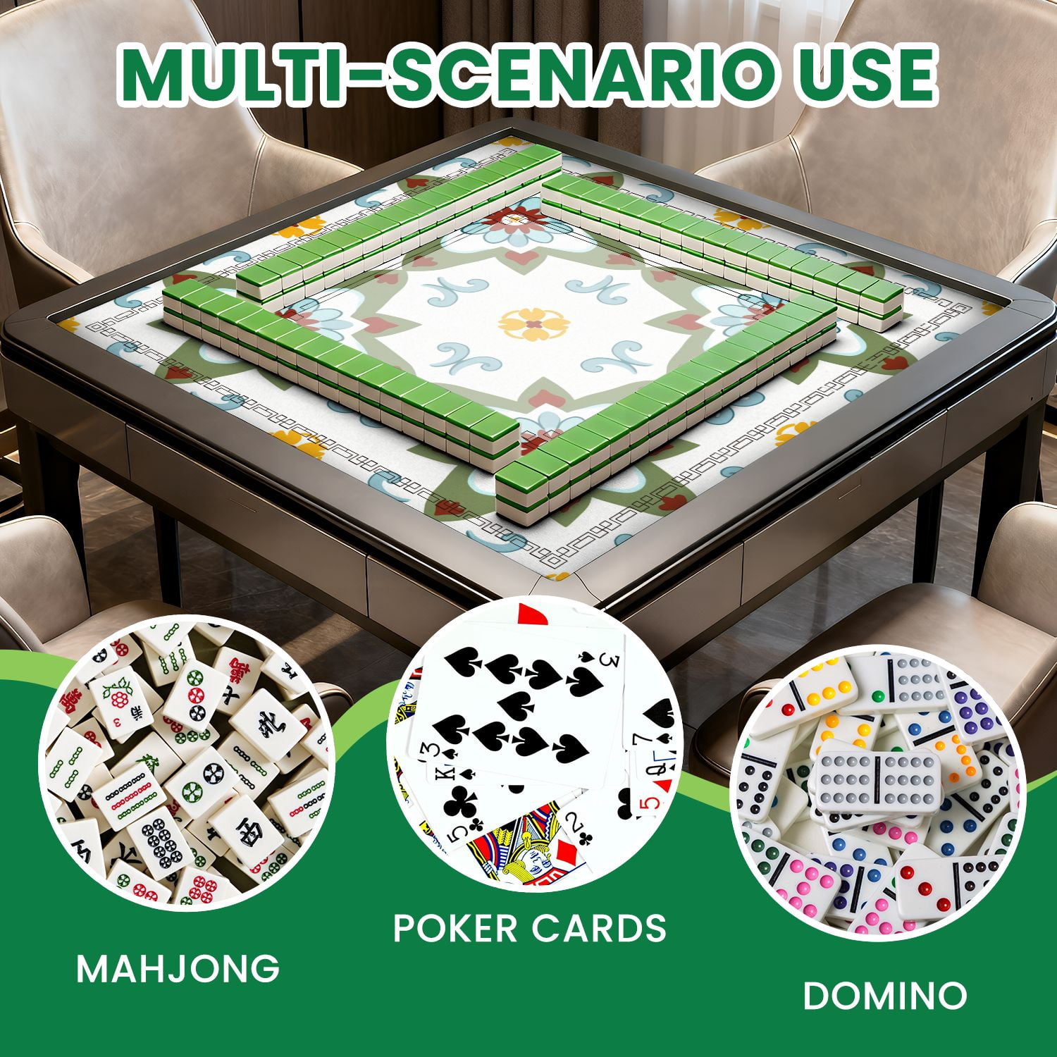Mahjong Mat 31.5" x 31.5" Floral Geometric Soft Blues Reds White Non-Slip Noise Reduction American Mahjong Tiles Table Cover for Dominoes Poker Card Board Games Gift