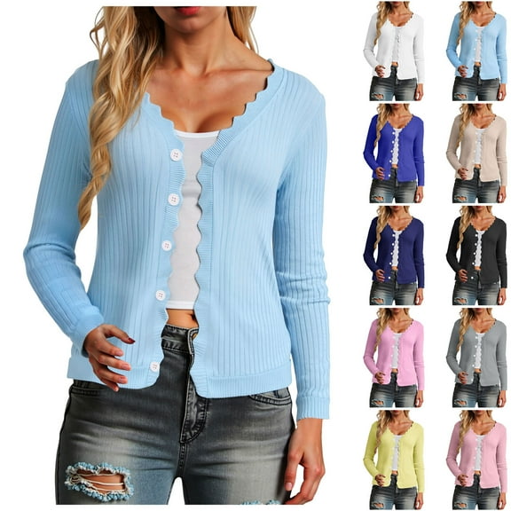 idosla Womens Cropped Cardigan Knit Shrugs for Dresses Tops V Neck Button Down Cardigans Sweaters (White, M)