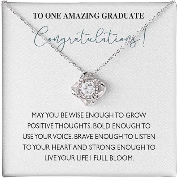 Congratulations Gift Necklace with Message Card and Gift Box, Love Knot Necklace Gift for Daughter from Mother, Zircon Necklace Graduation Gift, Necklace for Her