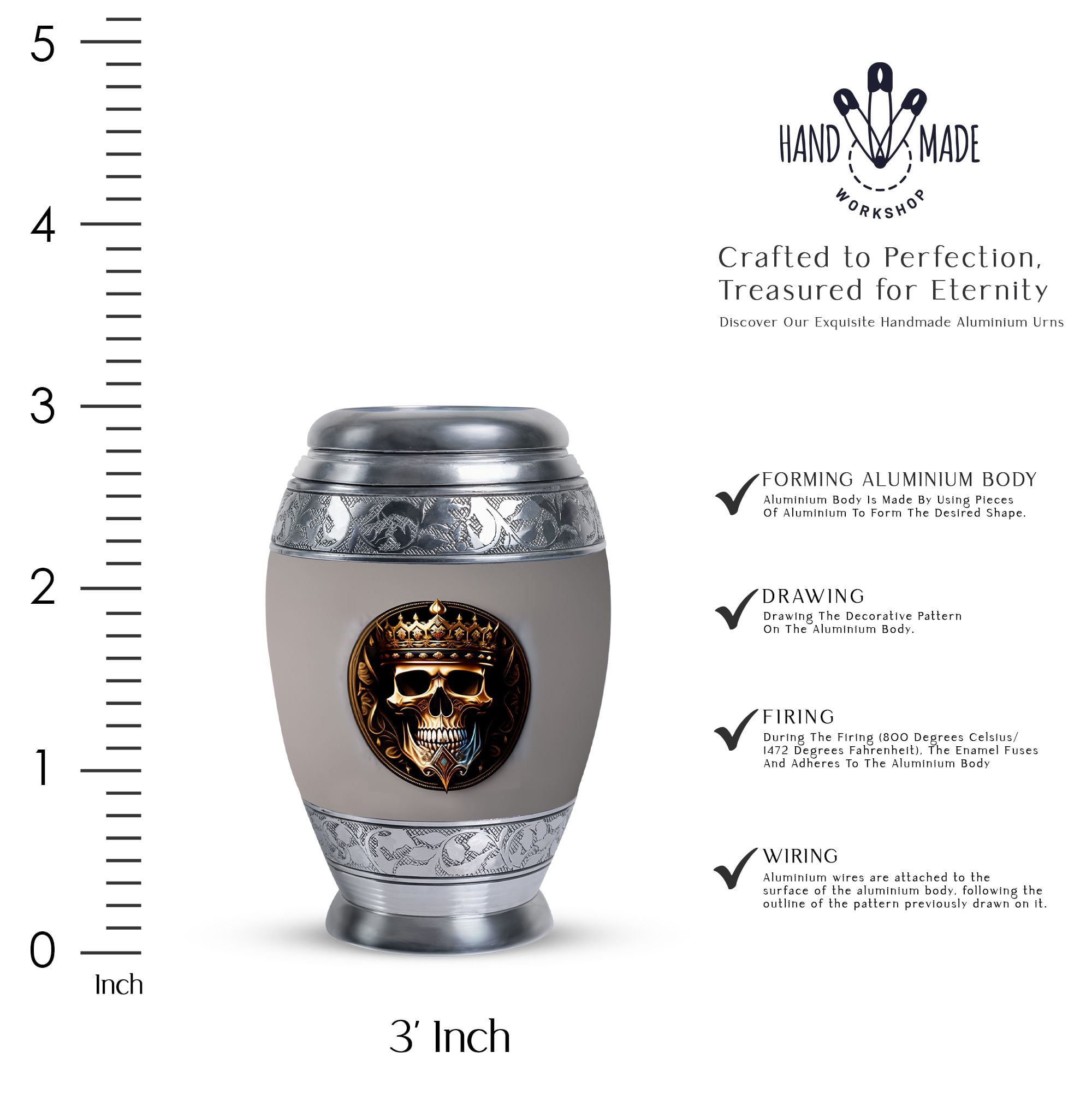 Skull With Crown It Urn - Small Decorative Urn - Urns For Human Ashes Adult Male Dad - Urns For Human Ashes Adult - Small Urns For Human Ashes Mom - Memorial Keepsakes For Ashes (Size -3inch, 1Pcs)