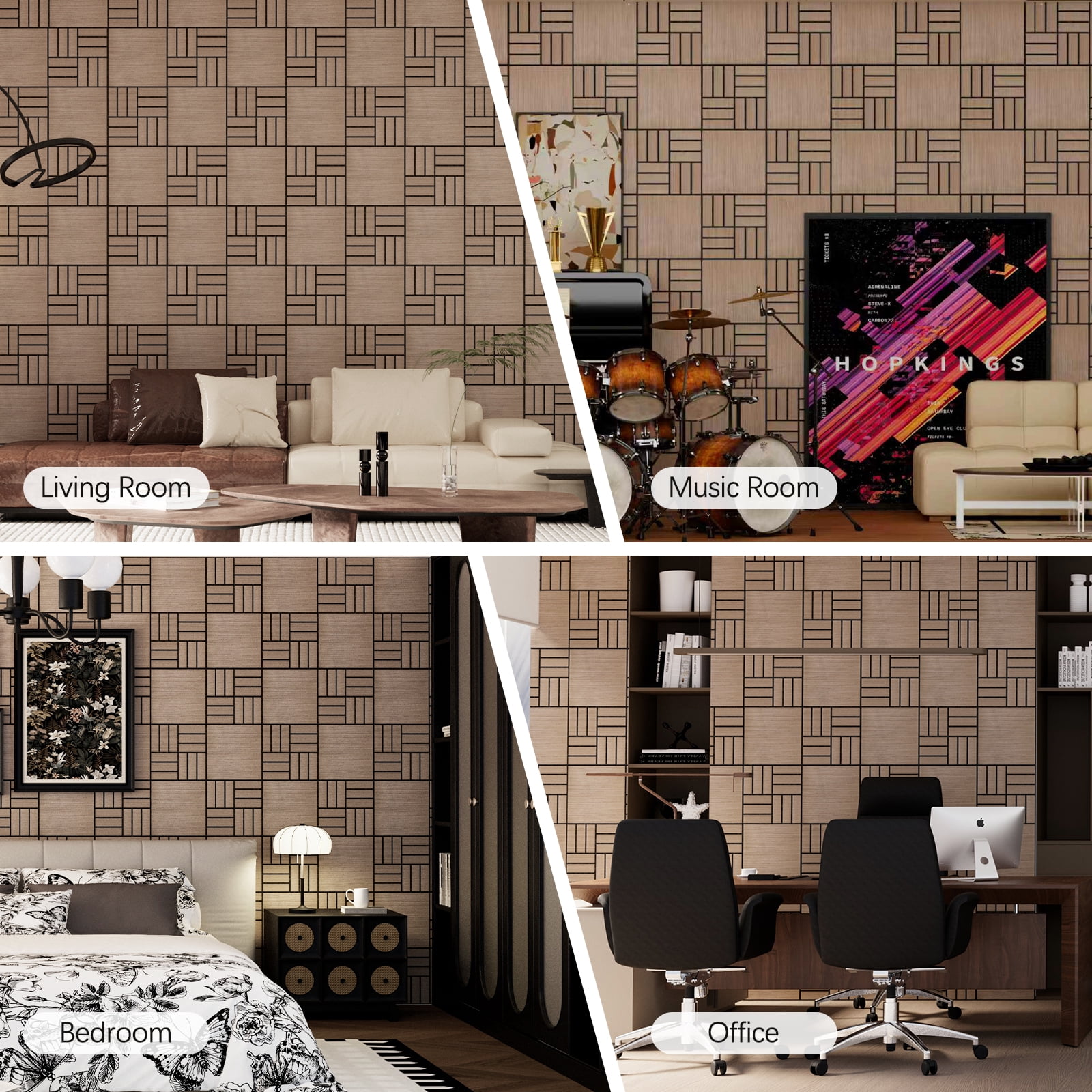 4 Packs Acoustic Wall Panels - Self-Adhesive 3D Wood Slat Wall Panel- Peel and Stick Sound Absorbing Panels for Noise Reducing - Feature Wall Decor for Home & Office