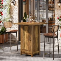 Tribesigns Square Bar Table, 31.5-Inch Cocktail Pub Table with Closed Cabinet Door and Detachable Wine Slots for Kitchen, Bistro, Rustic Brown (1PC)