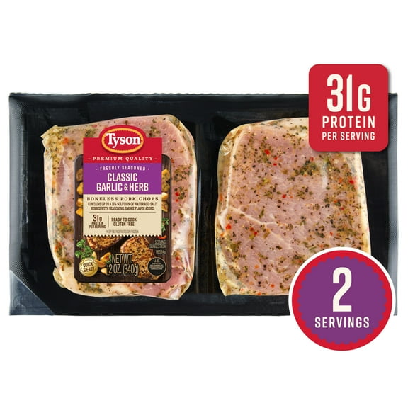 Tyson Pork Chops Classic Garlic & Herb, Freshly Seasoned, Boneless, Ready to Cook, 12 oz