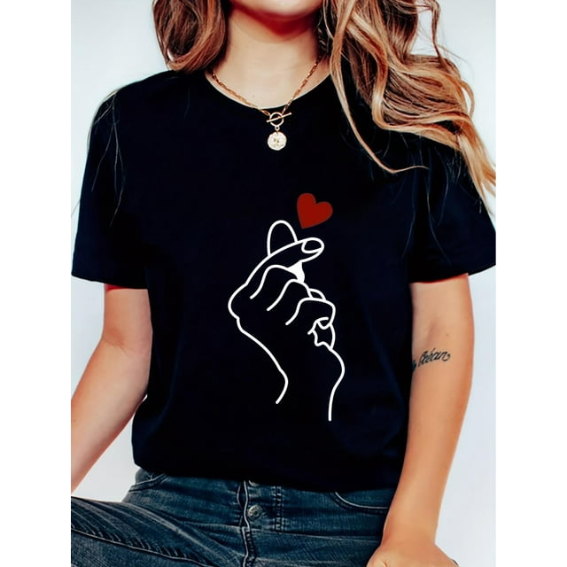 Heart Graphic Round Neck Sports T-shirt, Short Sleeve Running Casual Top, Women's Activewear Tee For Adult, Men, Women, Teen, Teenager, Adolescent, Youth