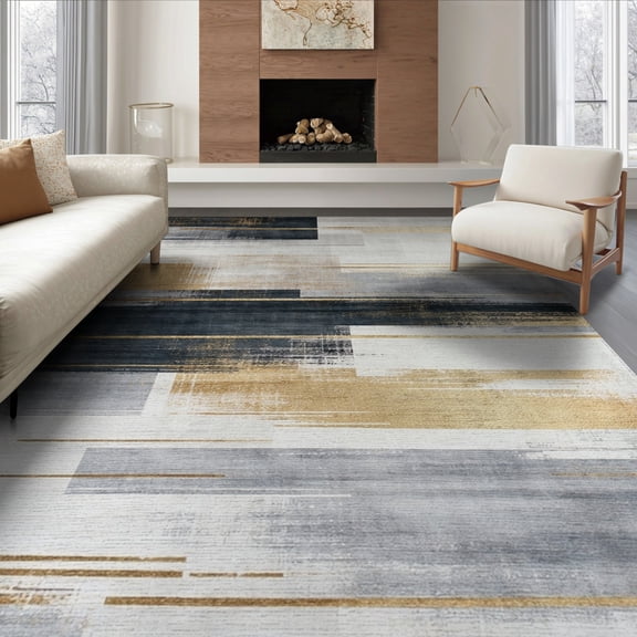 ODIKA 8'x10' Washable Area Rug Grey Abstract Under Vintage Geometric Distressed Pile Pixel for Living Room, Sectional, Family , Durable, Non-Slip