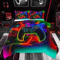 Homewish Kids Teens Adults Gradient Gamepads Full Size Comforter Sets 3-Piece,Abstract Ombre Neon Lights Bedding Comforter Set,Video Game Lightweight Bedding Sets,Super Cozy Room Decor