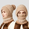 thumbnail image 2 of XIAOCHA Women’S Fair‑Isle Balaclava，Pom‑Pom Hats，Fall‑Winter Outdoor Trapper,Khaki, 2 of 7