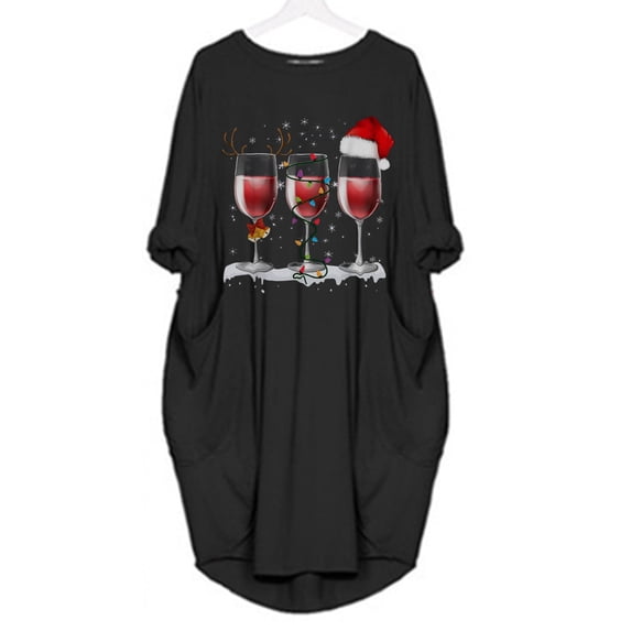 Lanhui Long Sleeve Dress For Women O-Neck Christmas Print Dress Casual Dress