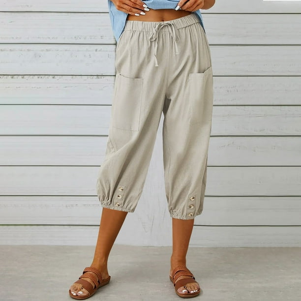 WILLBEST Pantalones Casuales para Mujer, Pantalones Harén Holgados de Cintura Alta Elástica con Bolsillos, Pantalones Casuales Recortados para Un Estilo y Comodidad Sin Esfuerzo. Chica