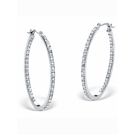 PalmBeach Jewelry Diamond Fascination Bernish-Set Inside-Out Hoop Earrings in Platinum-plated Sterling Silver  (1 1/4")