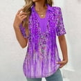 thumbnail image 4 of Tops Cortos para las Mujeres Blusas Impresas Manga Corta Turndown Collar Camiseta, Tops de Blusa para las Mujeres Casual, 4 of 5