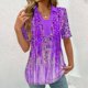 thumbnail image 4 of Tops Cortos para las Mujeres Blusas Impresas Manga Corta Turndown Collar Camiseta, Tops de Blusa para las Mujeres Casual, 4 of 5