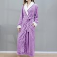 thumbnail image 2 of Defitshape Women's Full Length Plush Robe Ladies Soft Long Sleeve Shawl Collor Warm Kimono SPA Hotel Hot Tub Bath Lounge Shower Long Fuzzy Fleece Bathrobe with Pockets Purple Small-Medium, 2 of 3