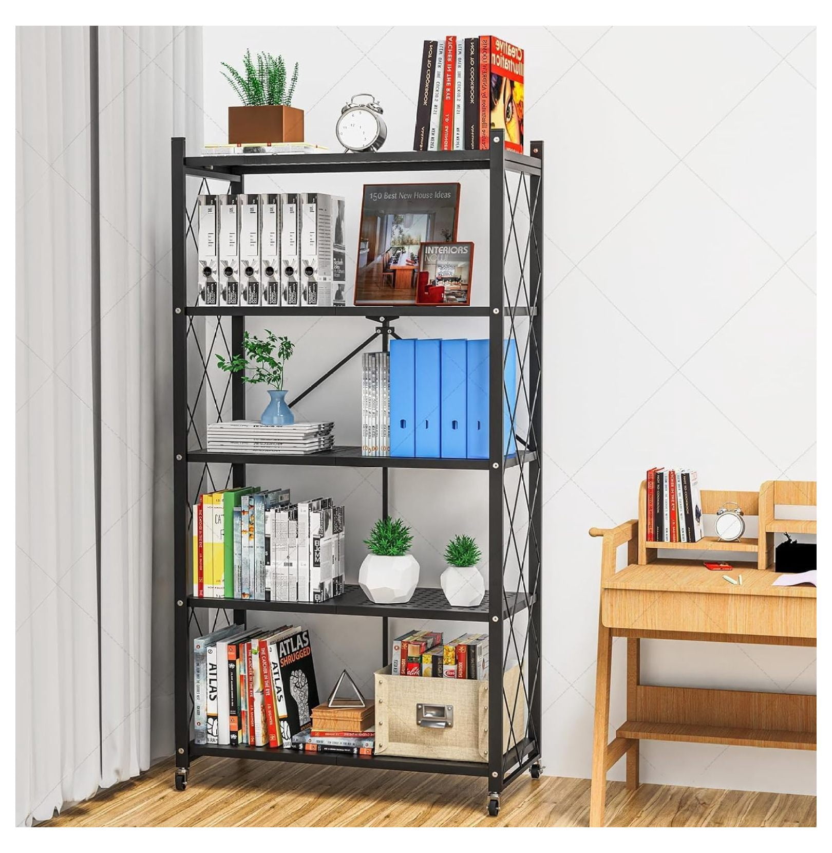 5 Tier Storage Shelves with Wheels - Adjustable Wire Shelving Unit Metal Shelves for Storage Rolling Utility Shelf Organizer Rack for Kitchen Garage Pantry Closet Laundry(14D x 36W x 75H