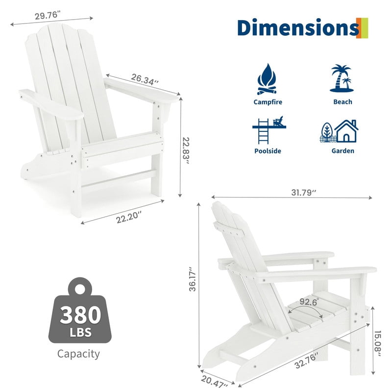 TROPOW 2PCS Adirondack Chair for Patio, HDPE Outdoor Lawn Chair with Wood Texture for Garden Backyard Deck Poolside Use