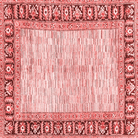 Ahgly Company Machine Washable Indoor Square Abstract Red Modern Area Rugs, 4' Square