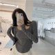 thumbnail image 3 of Blusa de corte casual Manga larga Cuello redondo Blusa holgada para mujer Señora Otoño Gris oscuro L, 3 of 7