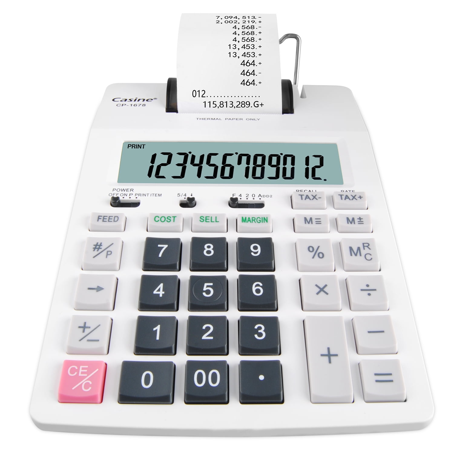 ABCPOW 12 Digit Thermal Printing Calculator,Ink-Free Tax Calculation Machine,5X Faster Quite at 8.0 LPS,Extra Large LCD Display,Desktop Home Office Calculator with Paper Roll Print Out,CP-1678,Gray
