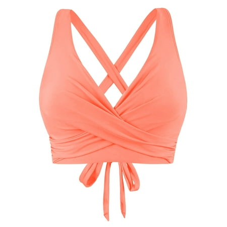 Adviicd Women Sports Bra Bikini Tops Scoop Neck Bathing Suits Top Padded Swim Crop Tops Only Pink XL
