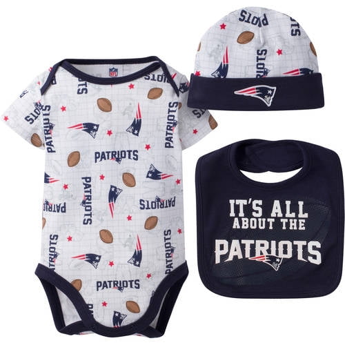 NFL New England Patriots Baby Boys Bodysuit, Bib and Cap Outfit Set,  3-Piece 