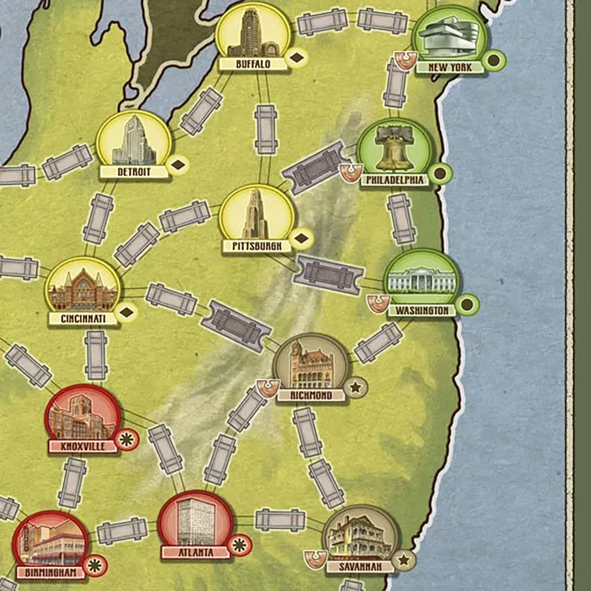 Rio Grande Games: Free Ride USA - Railroad Development Strategy Board Game, 1950s America Themed Train Game, Connect Cities, Ages 14+, 1-5 Players