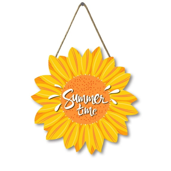 Sunflower Summer Time Wood Door Hanger 12 Inch Large Wooden Flower Sign Inspirational Wall Porch Art Summer Fall Front Door Wreath Hanging for Bedroom Living Room Indoor Outdoor Kitchen Home Decor