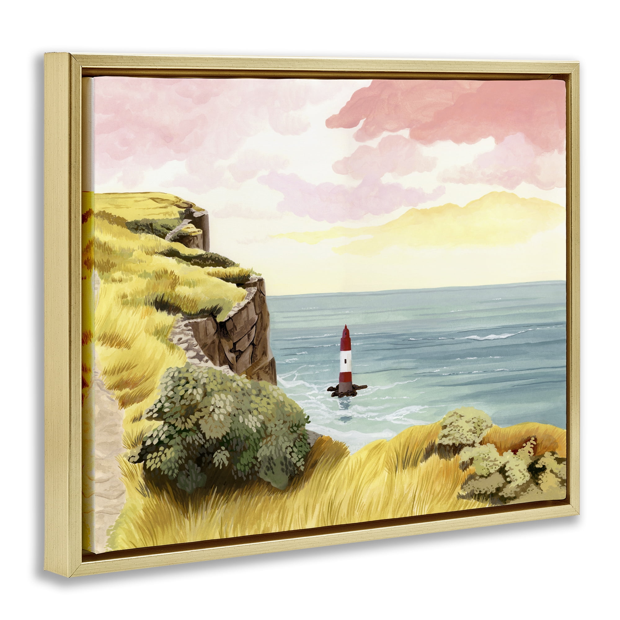 Beachy Head Lone Lighthouse Gold Framed Floater Canvas Wall Art, design by Courtney Haley