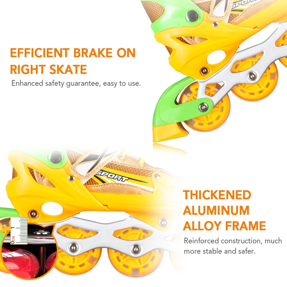 Riousery Adjustable Inline Skates with Light Up Wheels for Kids and Adults Indoor Outdoor Fitness Recreational Roller Skates for Boys Girls Men Women, Golden, Size Small (13.6 in / 34.5 cm)