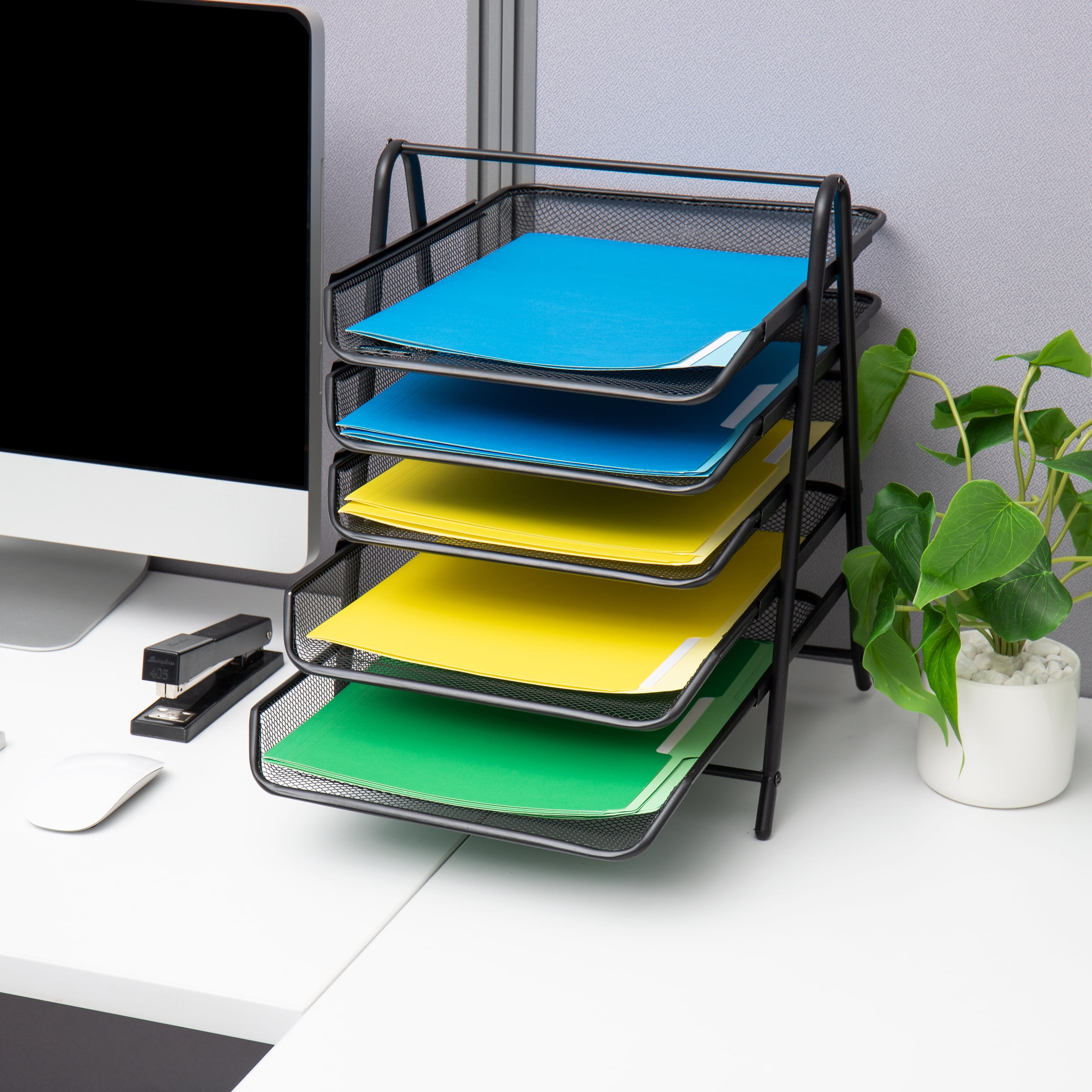 Mind Reader Paper Tray and File Folder Set, Desktop Organizer, Storage, Office, Metal, Black