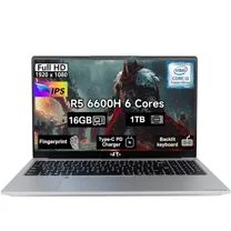 15.6" IPS FHD-Student-Laptop, Intel 6 Cores I3-1215U 16GB RAM 1TB SSD Computer with 65W Type C Backlit Keyboard Fingerprint, for Home and Business Silver