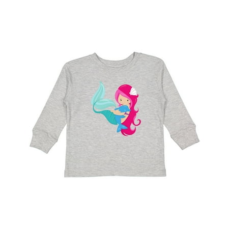 

Inktastic Cute Mermaid Little Mermaid Pink Hair Dolphin Gift Toddler Toddler Girl Long Sleeve T-Shirt