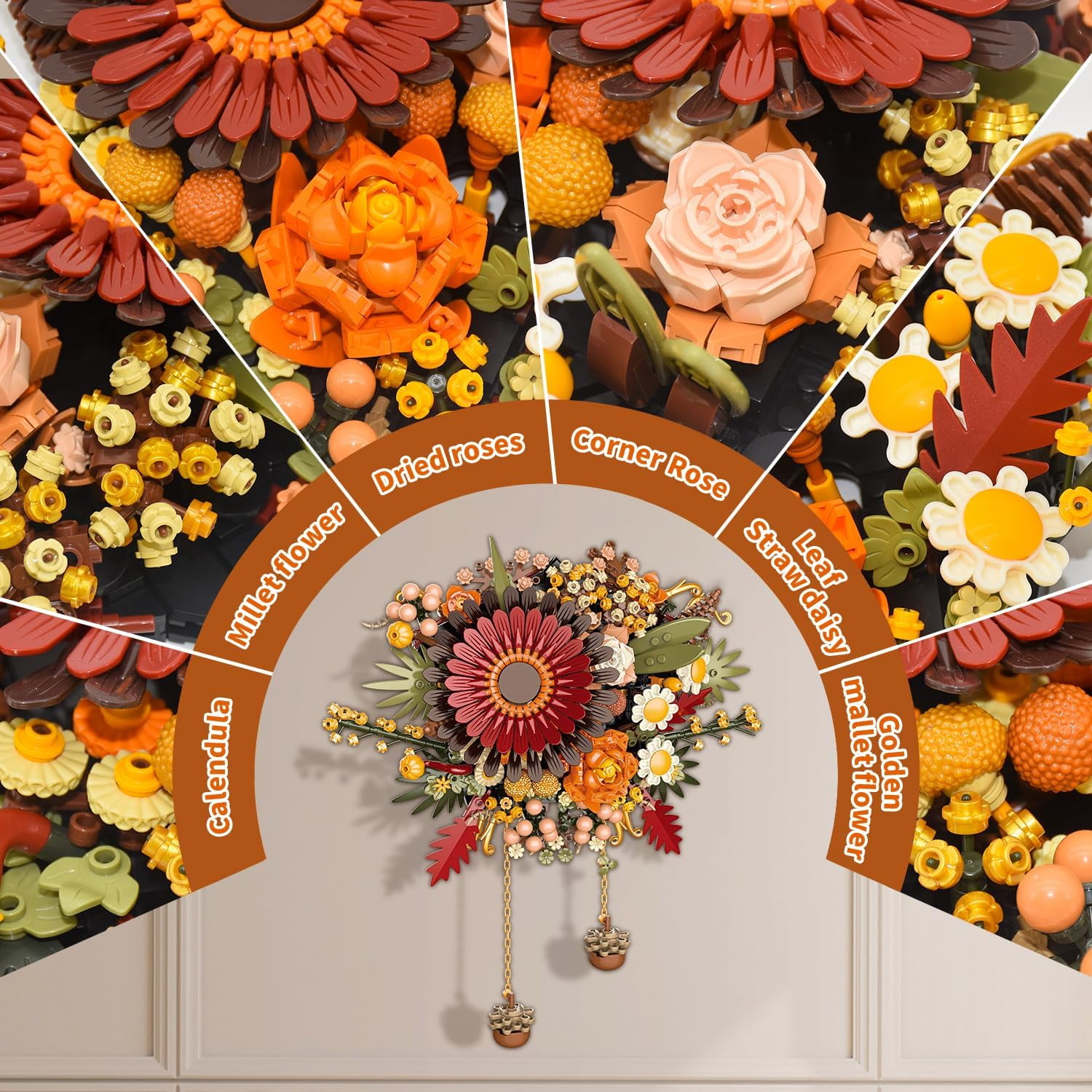 NAYIHOOP Dried Flower Bouquet Building Sets Home Decor for Adults Compatible with Lego