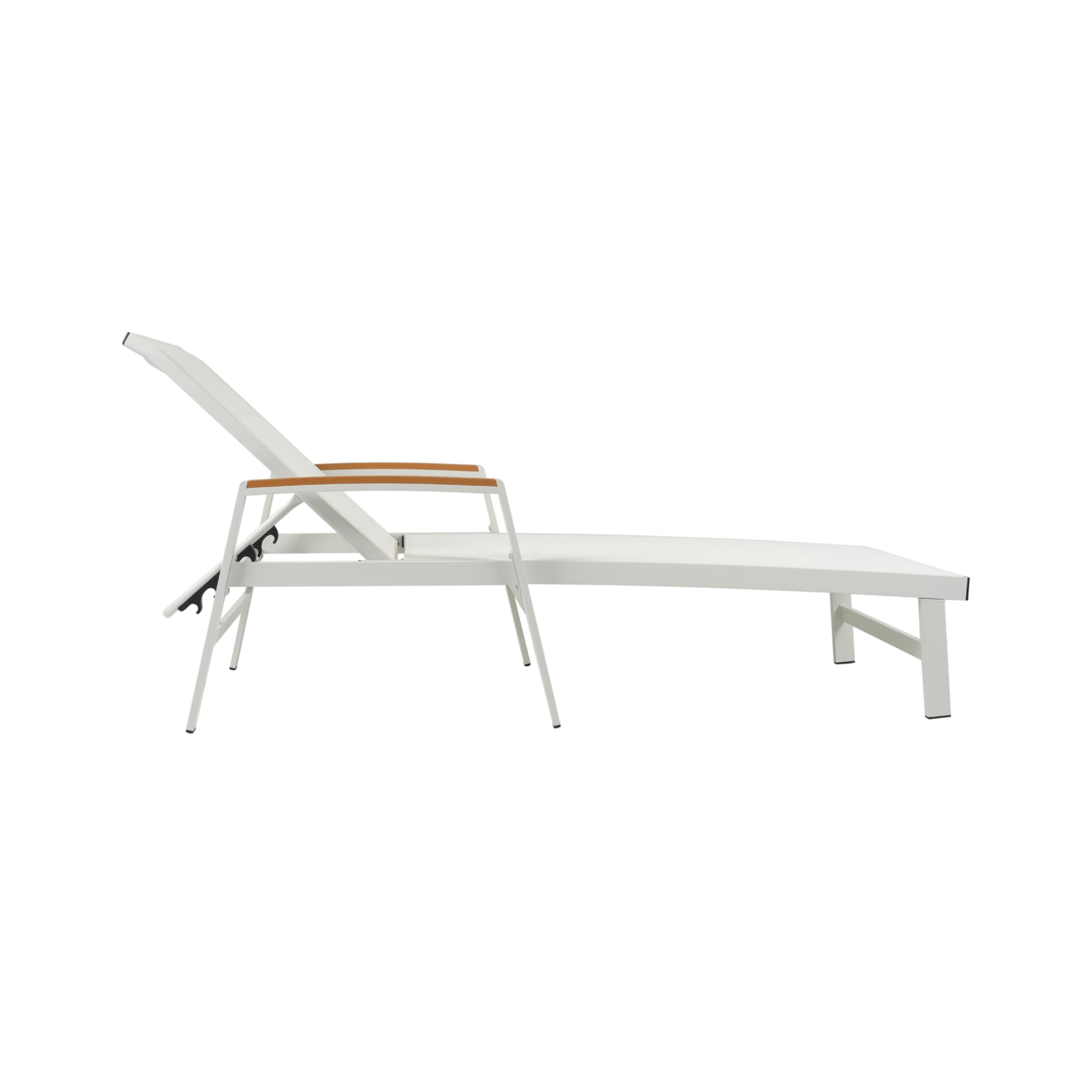 Stylish Outdoor Adjustable Chaise Lounges with Aluminum Frame and Mesh Seating, White+Natural