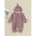 thumbnail image 2 of Bslissey Newborn Baby Girls Footless Jumpsuit Solid Color Long Sleeve Zipper Patchwork Rompers Infant Casual Crew Neck Bodysuit with Hat 0M 3M 6M 12M, 2 of 9