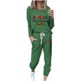 thumbnail image 2 of Puntoco Pijamas para mujer, conjunto de pijamas de invierno con estampado de letras, cuello redondo, manga larga, pantalones, ropa informal para el hogar, 2 of 4