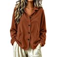 thumbnail image 6 of QIYAGBSA Corduroy Jacket for Women Soft Turn Down Lapel Collar Button Down Long Sleeve Fall Casual Outerwear Drop Shoulder with Patch Pockets (Brown, M), 6 of 6