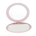 thumbnail image 3 of Espejo de maquillaje LED de 3,5 pulgadas, portátil, aumento de 1X y 2X, 6500 K, plegable, de mano, de doble cara, con luz para viajes, color rosa, 3 of 5