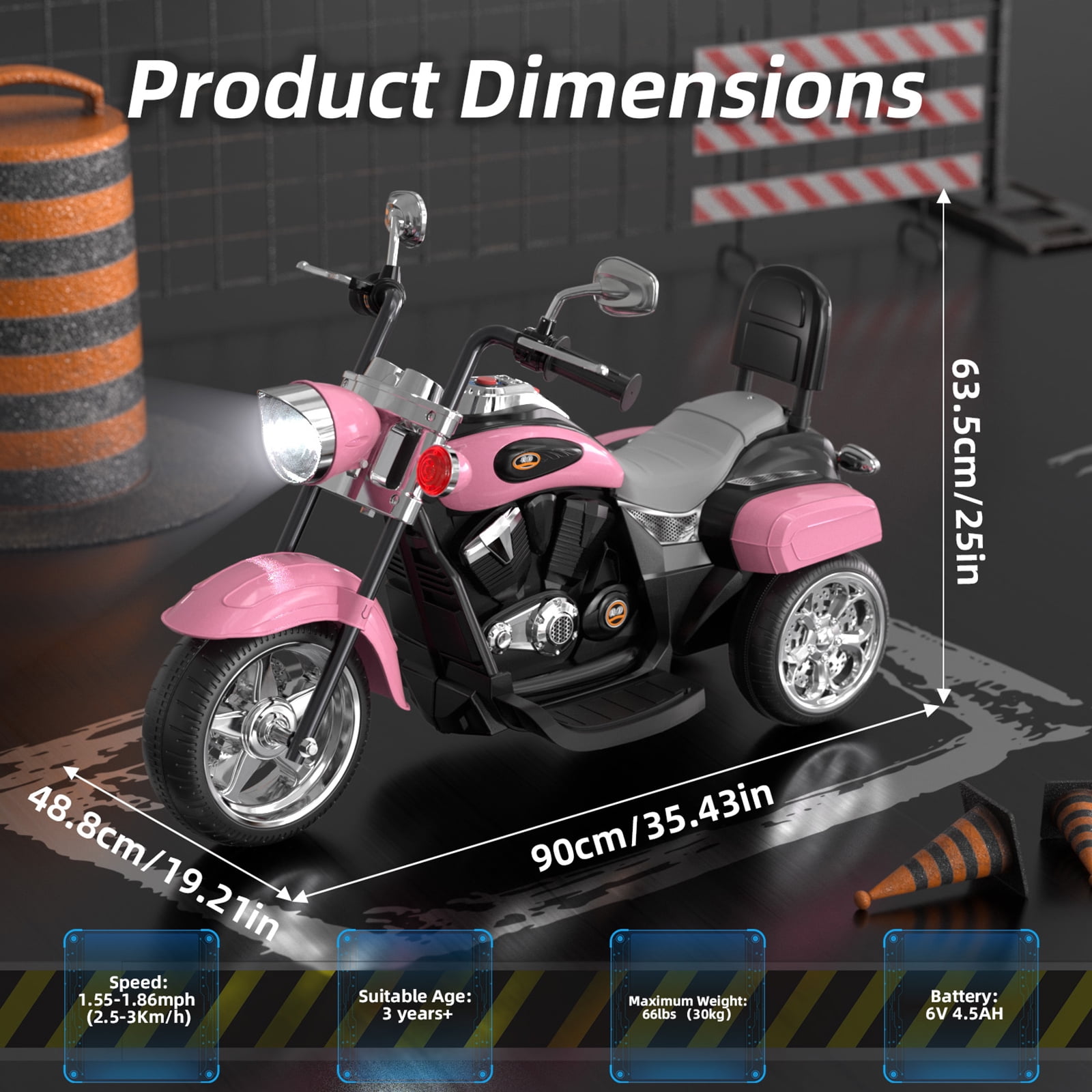 GLAF Kids Motorcycle for Boys & Girls Ages 3-6, 6V Battery Powered Electric Motorbike, 3 Wheels Ride on Toys with LED Lights, Bluetooth Music, Pink