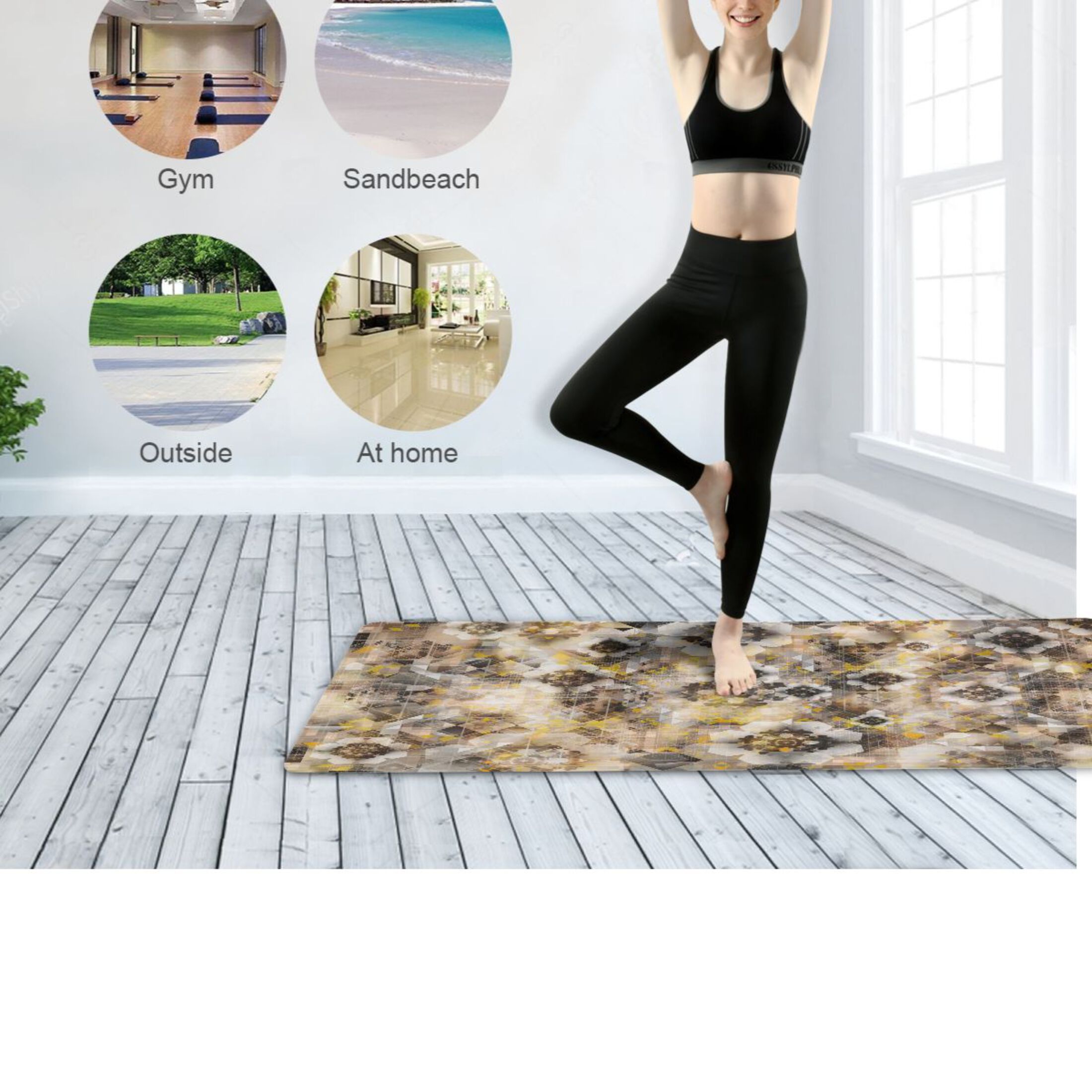 BZSMCE Yoga Mat Women Fitness Mat Glam Mosaic Pattern