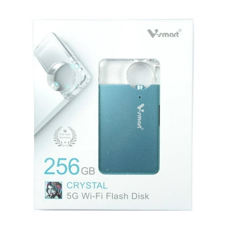V-smart FD100 256GB CrystalDisk Wireless Flash Drive | 5G WI-FI Blazing Fast Speed Universal Media Storage Drive for Smartphones, Tablets, Computers (256GB Metallic