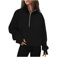 thumbnail image 2 of QATAINLAV Going Out Tops for Women Casual Half Zip Sweatshirts Thumb Hole Long Sleeve Shirts Solid Color Cropped Pullover with Pockets Black S Vacation Sales, 2 of 6