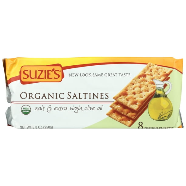 Suzie'S Organic Saltines Salt And Extra Virgin Olive Oil, 8.8 Oz