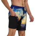 thumbnail image 2 of Balery Cat Under Starry Skies Mens Swim Trunks Swim Shorts for Men Quick Dry Inseam Beach Shorts with Compression Liner Pocket-Small, 2 of 9
